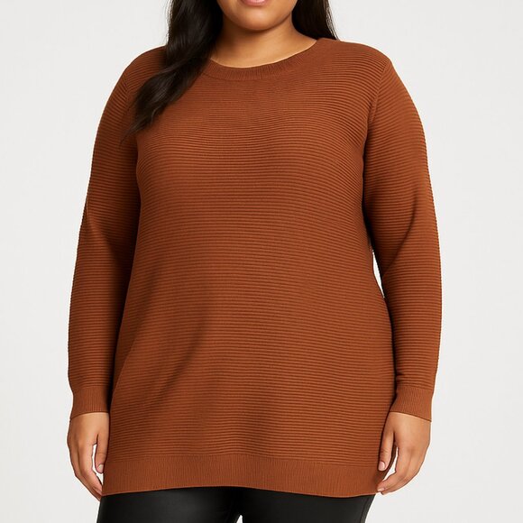 NWT Cyrus Brown Fall Plus Size Relaxed Fit Oversized Sweater With Side Splits - Picture 2 of 11